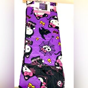 Hello Kitty Halloween Quilted Twin Blanket Purple Cat Candy Corn Skull - NWT